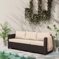 thumbnail image 2 of Waroom 3-Seat Patio Wicker Couch Outdoor Rattan Sofa Furniture Steel Frame High Back No-Slip Cushioned Furniture Cover, Khaki, 2 of 7