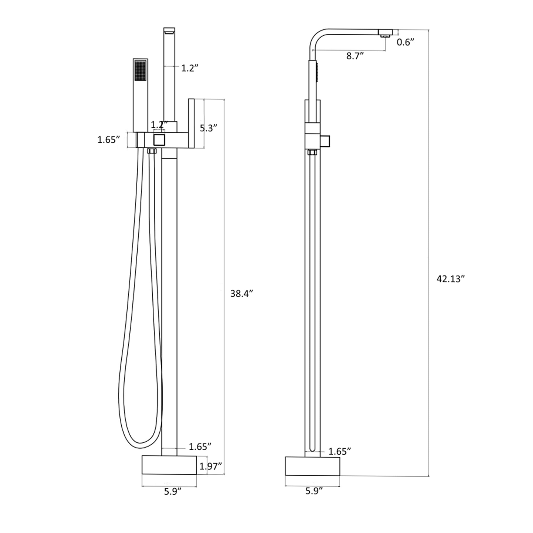 JERFIT Matte Black Freestanding Tub Filler with Hand Shower, 3.9 GPM Modern Bathtub Faucet for Freestanding Tubs, Metal Construction