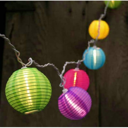 Set of 10 Bright and Colorful Round Chinese Lantern Patio Lights