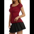 thumbnail image 3 of Camisetas de Estilo Grunge Y2K con Cuello Cuadrado Transparente y Retazos de Encaje para Mujer, Ropa Estética Gótica Vintage Rojo S, 3 of 10
