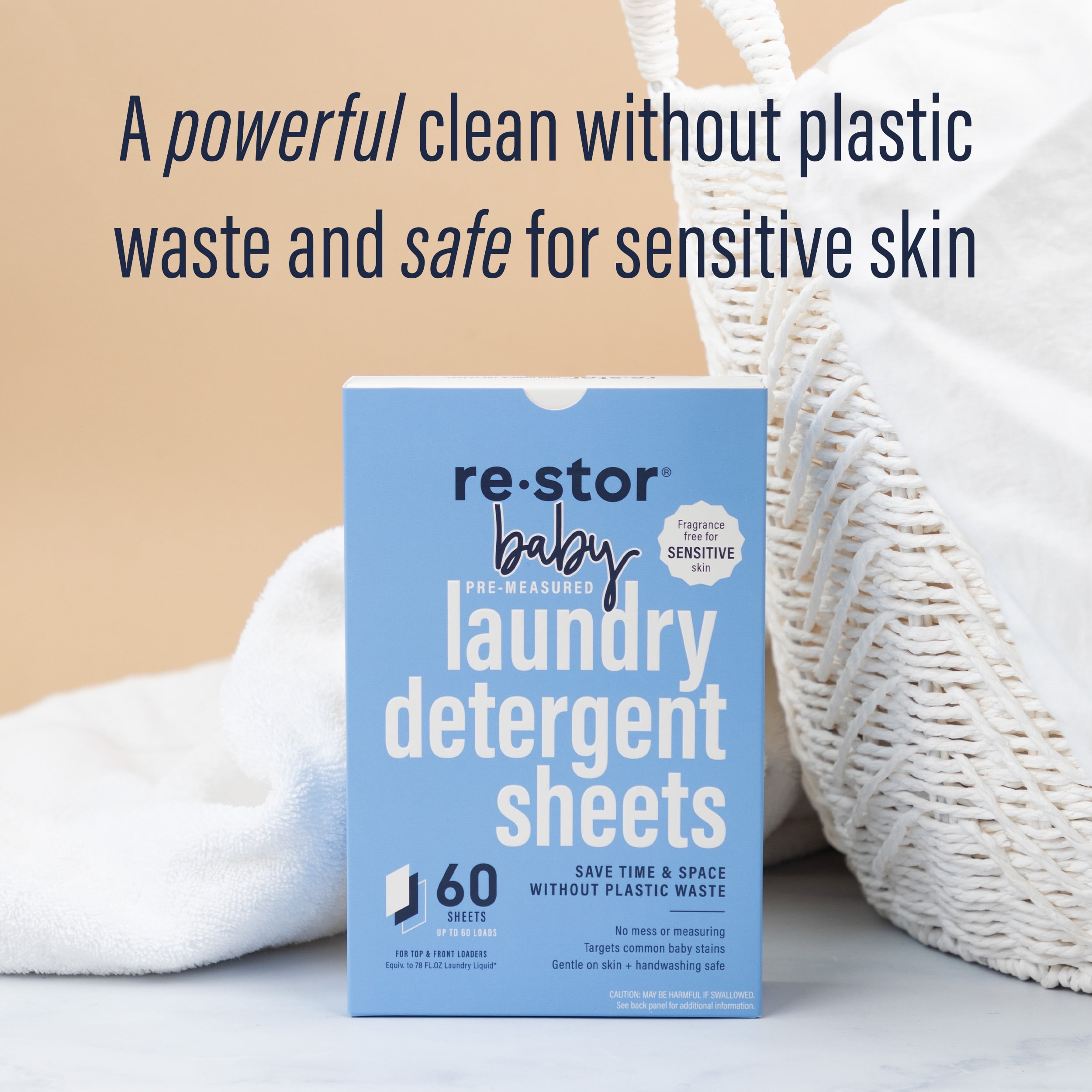 Restor Unscented Baby Laundry Detergent Sheets 60 Count