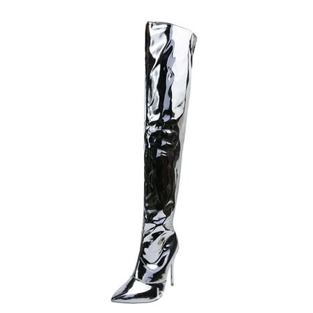 

ZHAGHMIN Botas Para Mujeres Ladies Fashion Solid Color Bright Leather Side Zipper Thin High Heel Over The Knee Boots Insulated Rain Boots For Women Bog Boots Thigh High Boots Over The Knee Boots For