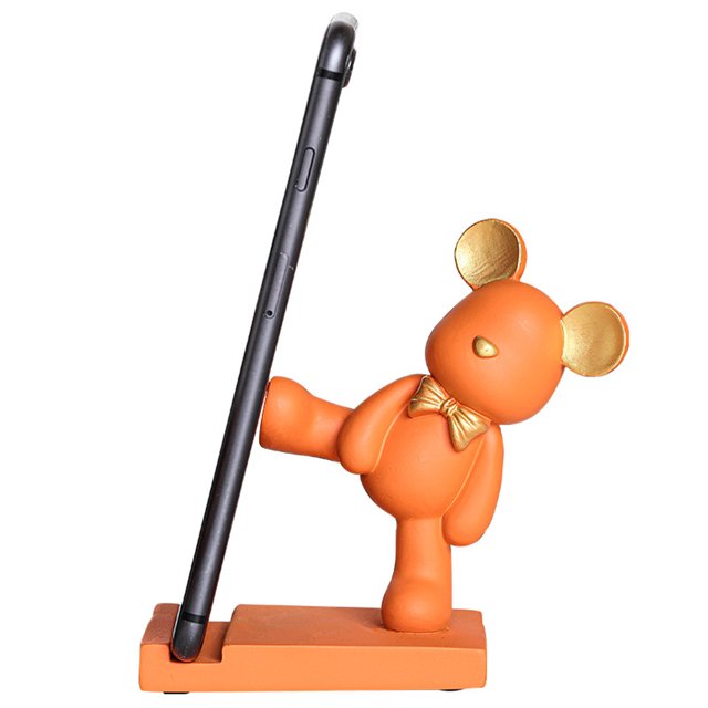 Soporte Para Teléfono De Oso Soportes de teléfono con adorno de oso de resina Kawaii Kicking Bear Soporte de escritorio para teléfono (naranja) Sywqhk Libre de BPA
