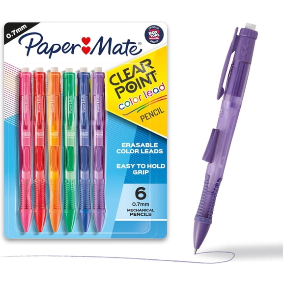 Paper Mate Clearpoint Color Lead Mechanical Pencils, 0.7mm, Assorted Colors, 6 Count