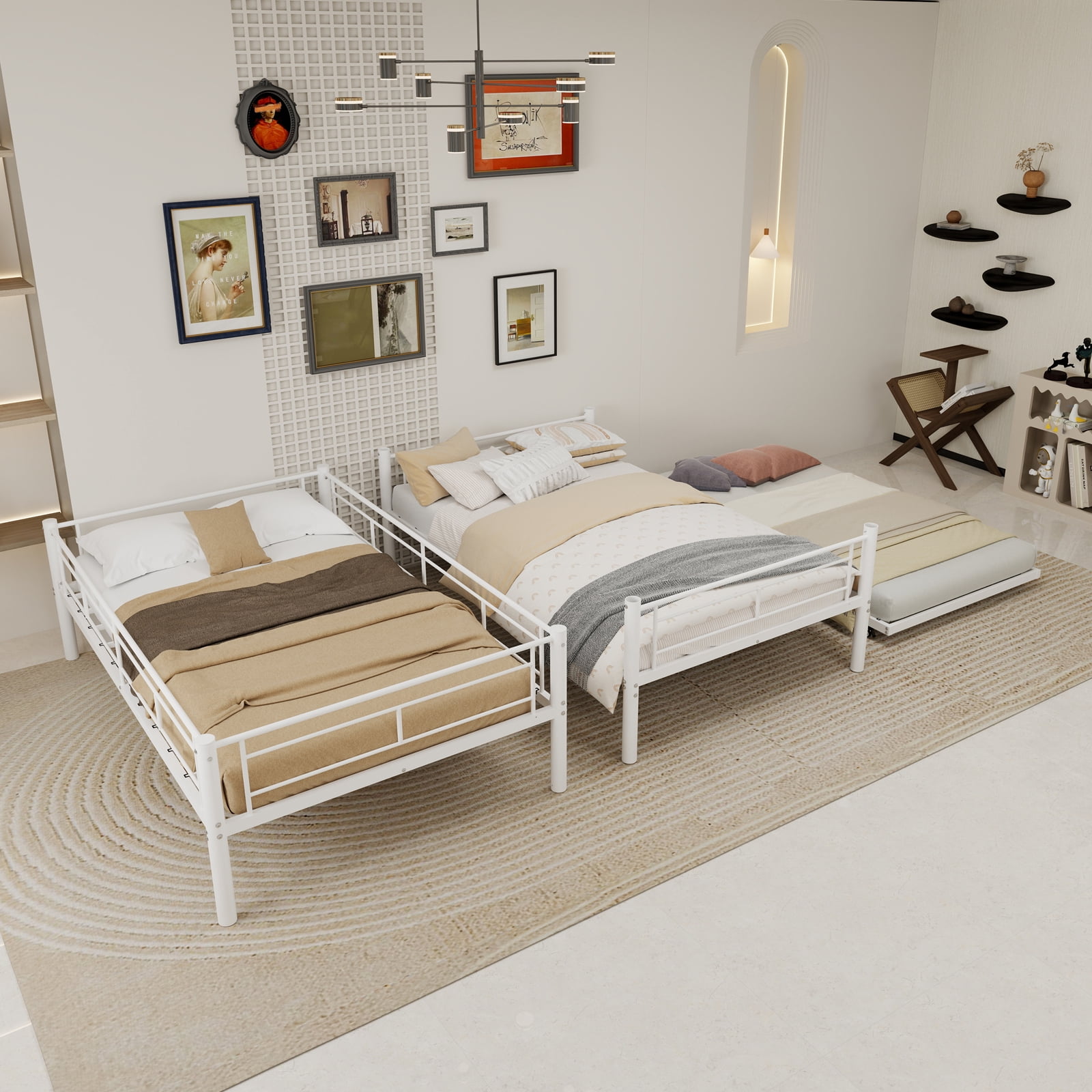 White Twin Metal Triple Bunk Bed with Removable Design – Durable Iron Structure, Separates Into Three Twin Beds
