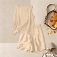 thumbnail image 6 of UACY Girls Linen Set 2 Piece Outfits Sleeveless Camisole Elastic Waist Knee Wide Leg Shorts Summer Outfit (Khaki, 9-10 Years), 6 of 7