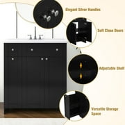 30 Bathroom Vanity with Sink Combo Wall Mounted Storage Cabinet Set with Soft Close Drawers, Modern Design with Invisible Handle, Resin Basin Sink Top, Gray