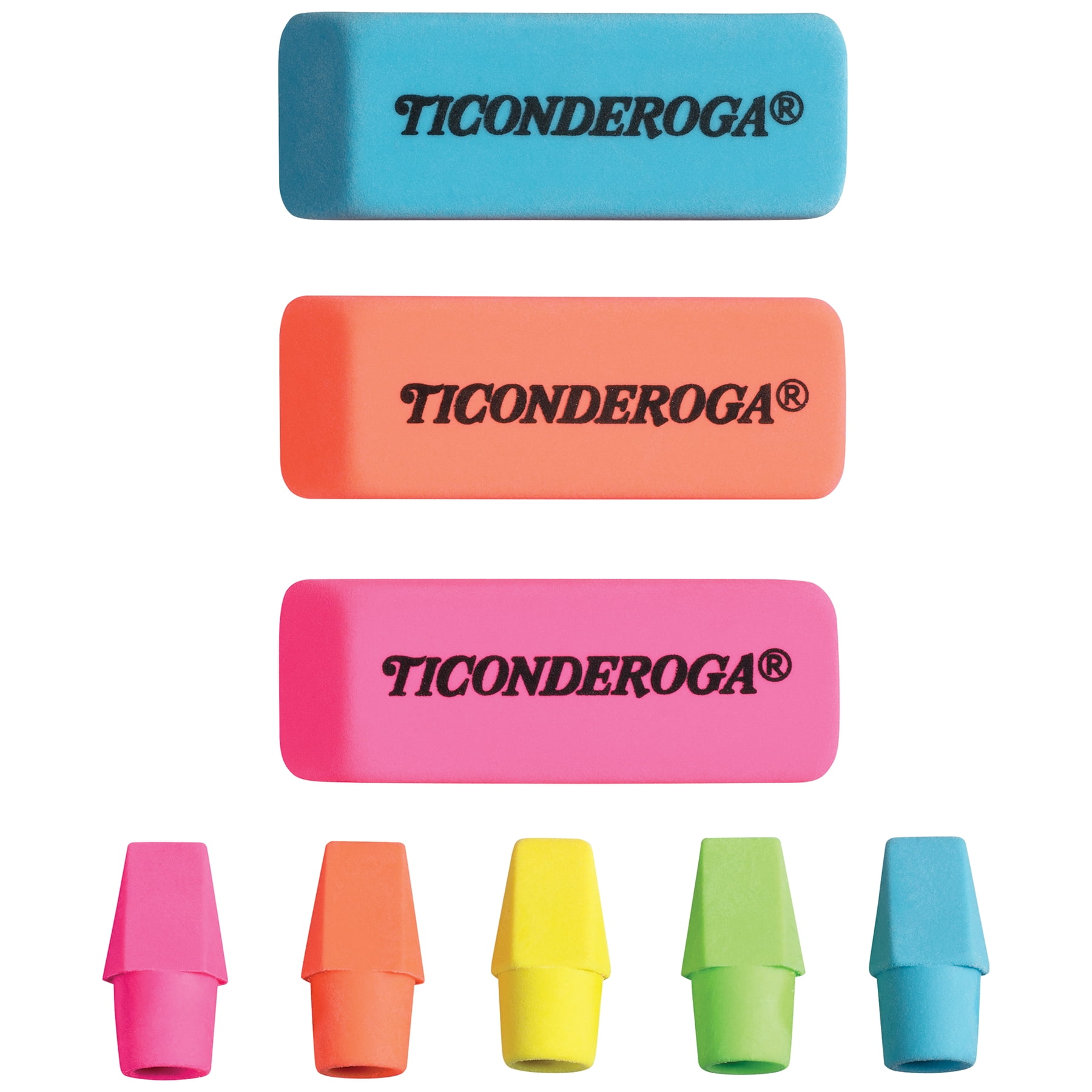 Dixon Eraser Combo Set, Neon, Beveled & Wedge Caps, 8 Sets