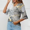 thumbnail image 4 of BangWanChi Long Sleeve Shirts for Women Women's Fashion Split Flare Sleeves V-Neck Casual Loose T-Shirt Top, 4 of 5