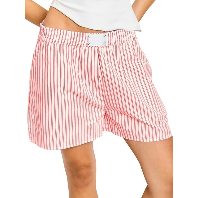 Gupgi Shorts à Rayures pour Femmes Bas de Pyjama Boxeurs Shorts d'Été Détente Amples Shorts de Sommeil