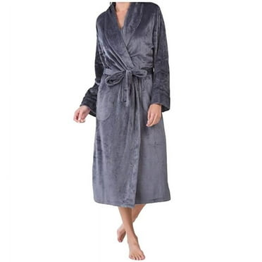 Miss Elaine Robe Long Fuzzy Soft Fleece w/Pockets Storm Gray Women Size XL