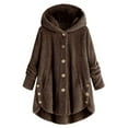 thumbnail image 1 of Long Sleeve Solid Fuzzy Fleece Casual Overcoat Button up Ear Hooded Jacket Outwear with Pocket, 1 of 9