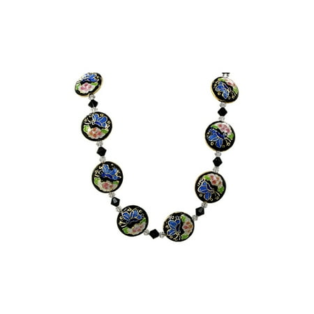 Swarovski Glass Jewel - Gem Avenue Sterling Silver Black Cloisonne Bead Necklace 20 inch with Swarovski Elements Crystal