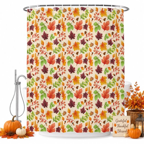 Shower Curtains for Bathroom-36"x72",Fall Leaf Watercolor Maple Leaves Seamless Waterproof Bath Curtain Grommet Shower Curtain Set with Hooks