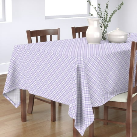 

Cotton Sateen Tablecloth 70 x 108 - Lavender Tartan Pastel Purple Diagonal Stripes Traditional Classic Print Custom Table Linens by Spoonflower