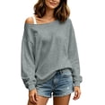 thumbnail image 3 of Oiangi Womens Off Shoulder Sweatshirts Drop Shoulder Oversized Long Sleeve Tops Basic Pullover Sweatshirt for Fall Winter Gray 3XL, 3 of 6