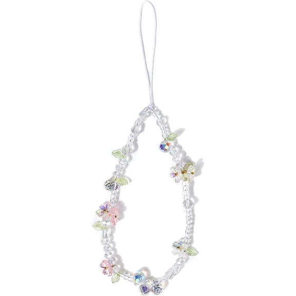 Phone Cute Crystal Beaded Flowers Aesthetic Universal Cell Phone Lanyard Wrist Strap Accessories for Bag Camera Pendants Decor-Colorful