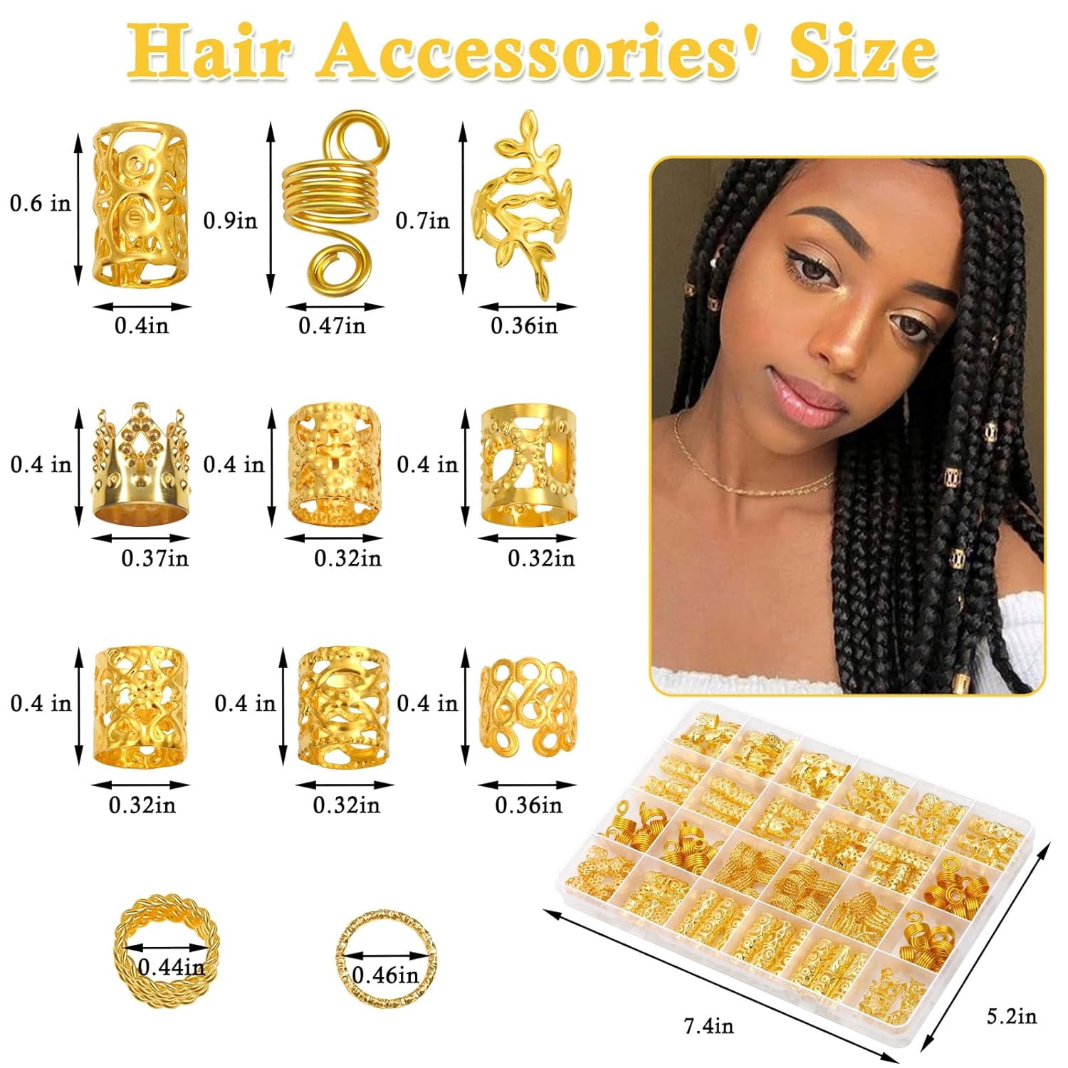 XPEX 50-teiliges Gold-Haarschmuck-Set – Zopfringe, Dreadlock-Accessoires Für Männer, Frauen & Kinder – Vielseitig Und Stylisch