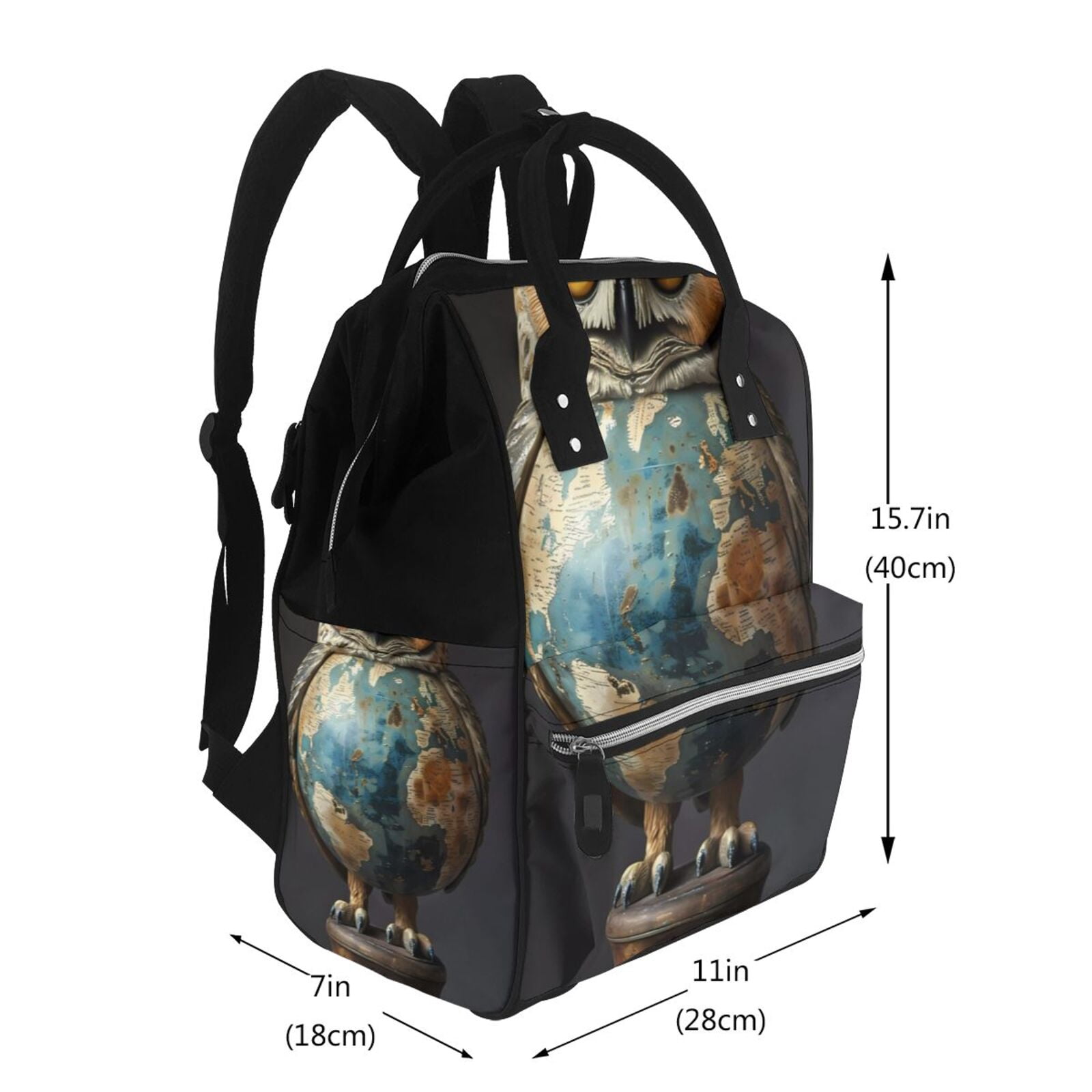 Fuzoiu Owl Globe Sculpture Print Diaper Bag Backpack,Baby Essentials Travel Tote,Multi function Waterproof Diaper Bag, Travel Essentials Baby Bag - Unisex