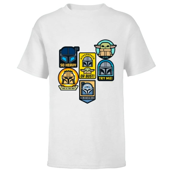 Star Wars The Mandalorian Season 3 Character Stickers Grogu - Short Sleeve T-Shirt for Kids - Customized-White