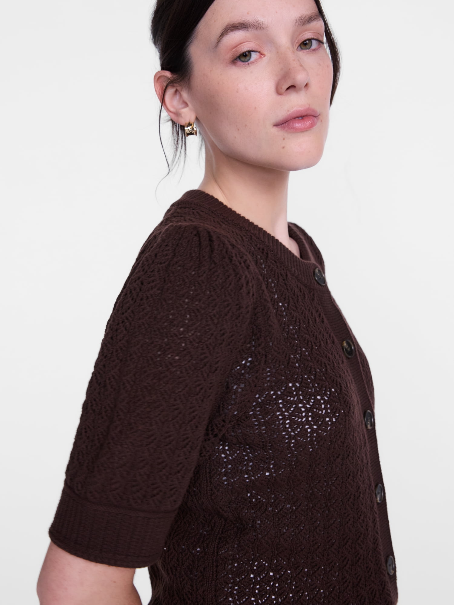 Scenario Women's and Women's Plus Crewneck Cardigan with Short Sleeves, Lightweight, Sizes XS-4X