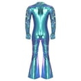 thumbnail image 6 of Zaldita Mens 70s Hippie Disco Movie Star Jazz Bodysuit Shiny Metallic Romper Jumpsuit Blue XXL, 6 of 7