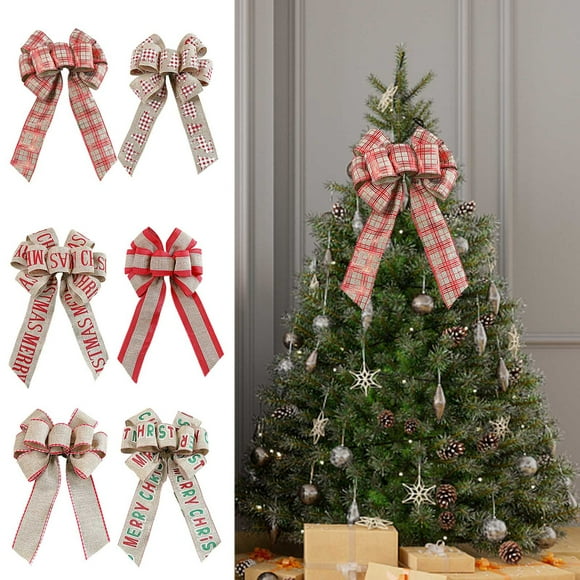 Wzzjkit Christmas Tree Topper Large Bow Nine Ears Imitation Fabric Alphabet Decorated Bow Tree Top for Christmas/Holiday/Winter Home Party Decor Christmas Tree Star