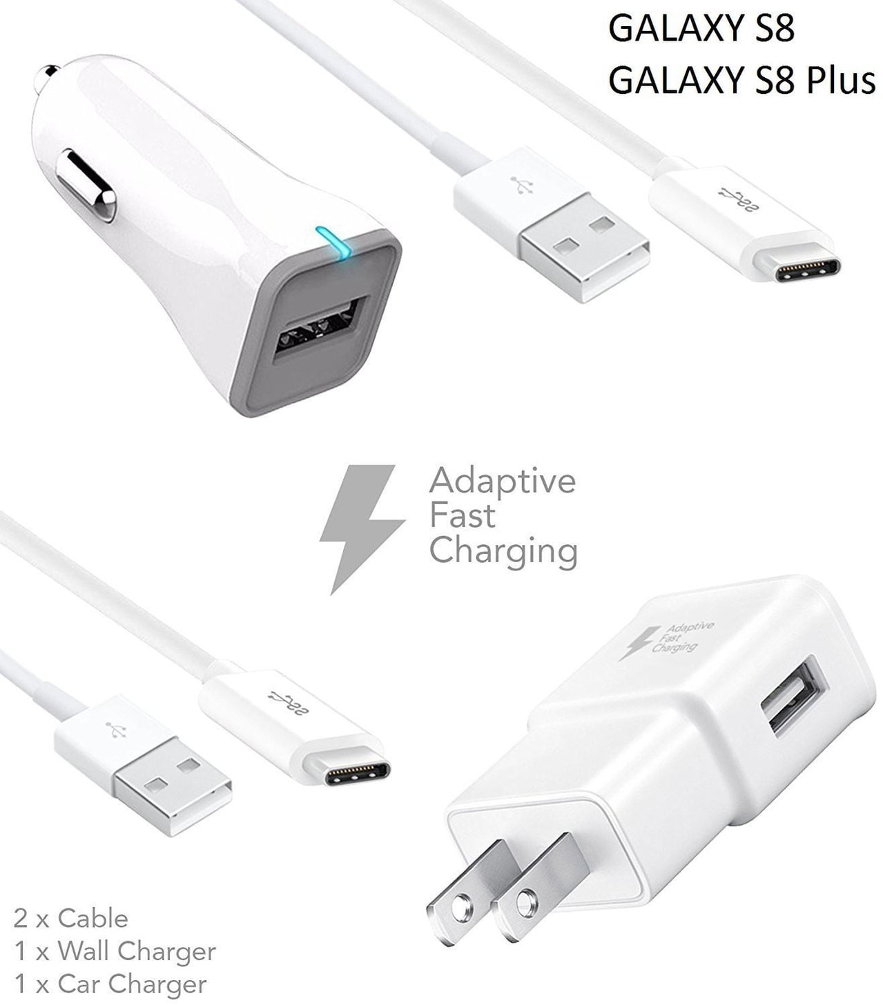 knuffel Canberra vrijheid Samsung Galaxy S8 / S8 Edge Charger! Adaptive Fast Charger Type-C Cable  {Wall Charger + Car Charger + 2 Cables} True Digital Adaptive Fast Charging  uses dual voltages for up to 50%