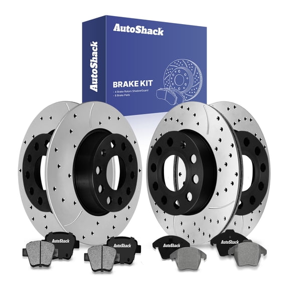 AutoShack Front Vented & Rear Solid Drilled & Slotted E-Coated Brake Rotors   Ceramic Pads 12-PC Brake Kit Replacement for 2011-2014 Volkswagen Jetta 2012-2013 Volkswagen Beetle ShadowGuard