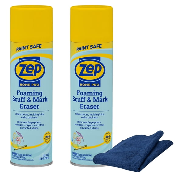 Zep Home Pro Foaming Scuff & Mark Eraser 18 oz and Blue Microfiber Rag Paint-Safe Wall Cleaner for Scuffs Marks and Crayon on Painted Surfaces