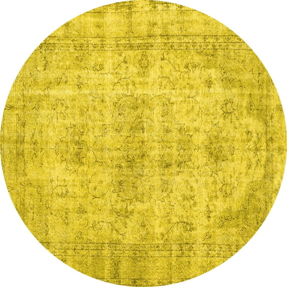 Ahgly Company Machine Washable Indoor Round Persian Yellow Traditional Area Rugs, 6' Round