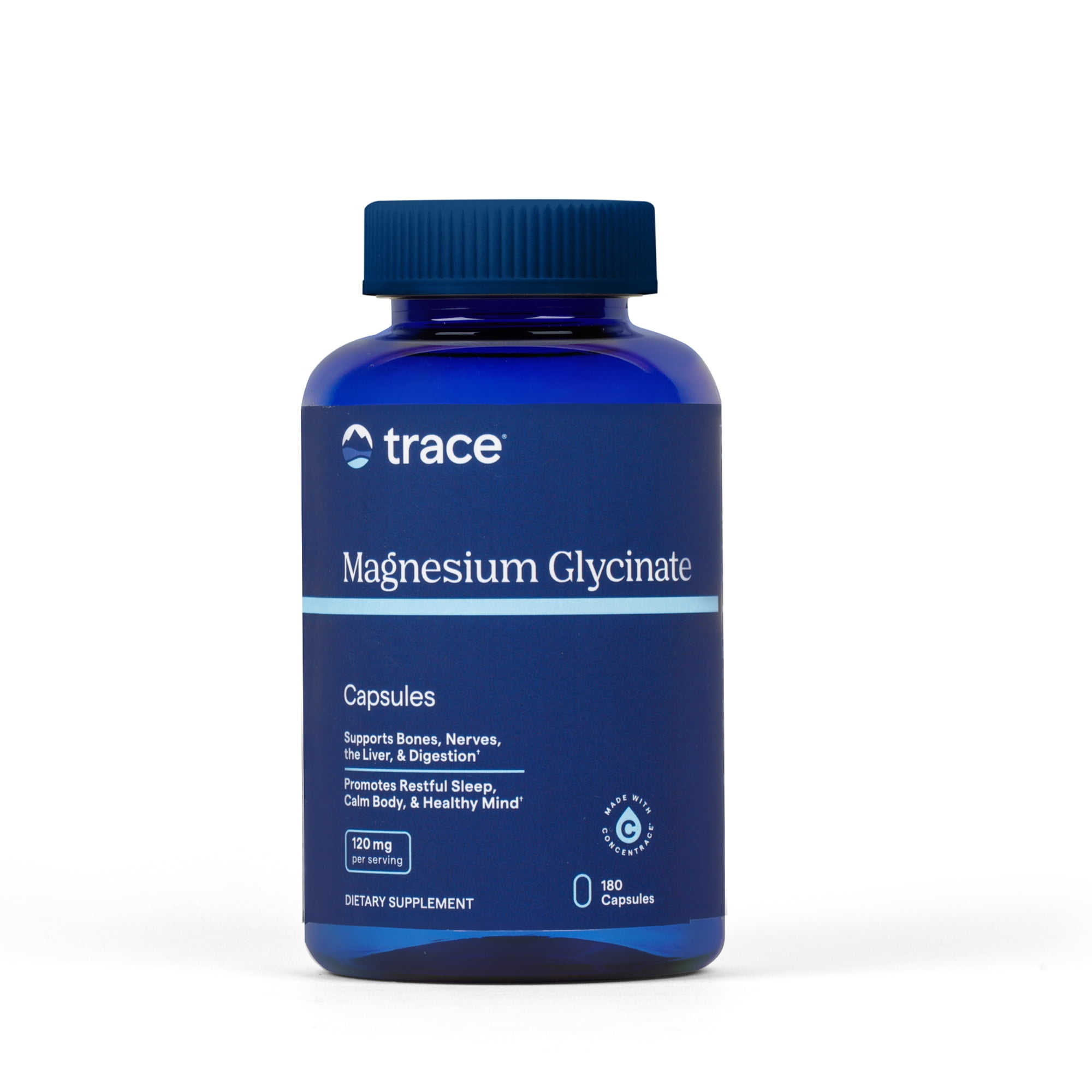 Trace Minerals Magnesium Glycinate Capsules, 120 mg, 180 Count, Chelated for high absorption, Full-spectrum ionic trace minerals, Gentle on stomach, Supports REM cycles, 3rd party verified