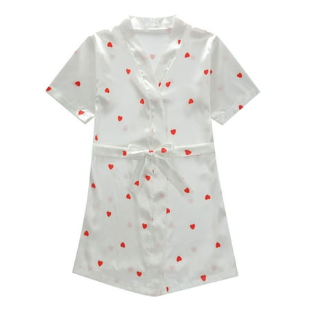 

Toddler Girls Pajamas Open Front Short Sleeve Cardigans with Waist Belt Cartoon Sleepdress Pajamas for Kids Girls 2T-3T