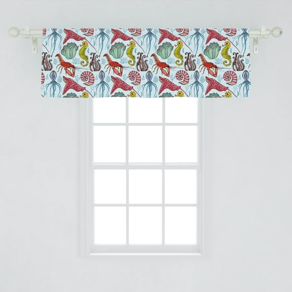 Ambesonne Under the Sea Window Valance, Digitally Generated Scene of Hand Drawn Deepwater Living Organisms, Curtain Valance for Kitchen Bedroom Decor with Rod Pocket, 54" X 18", Baby Blue Multicolor