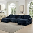 thumbnail image 3 of Mid Century Sectional Sofa, U Shape 4 Seat Couch with Flared Arms & Removable Ruffles Pleats Skirts, Deep Seat Sofa for Living Room, Blue, 3 of 7