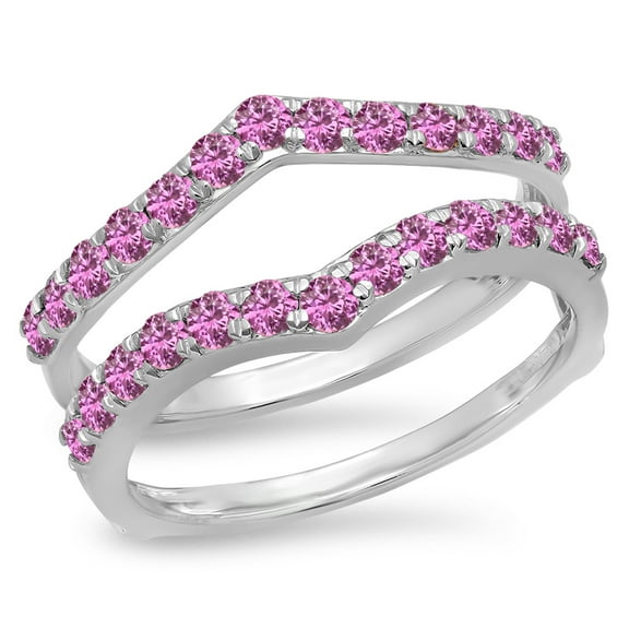 Dazzlingrock Collection 0.95 Carat (ctw) 14K Round Pink Sapphire Wedding Enhancer Guard Double Band 1 CT, White Gold, Size 5.5