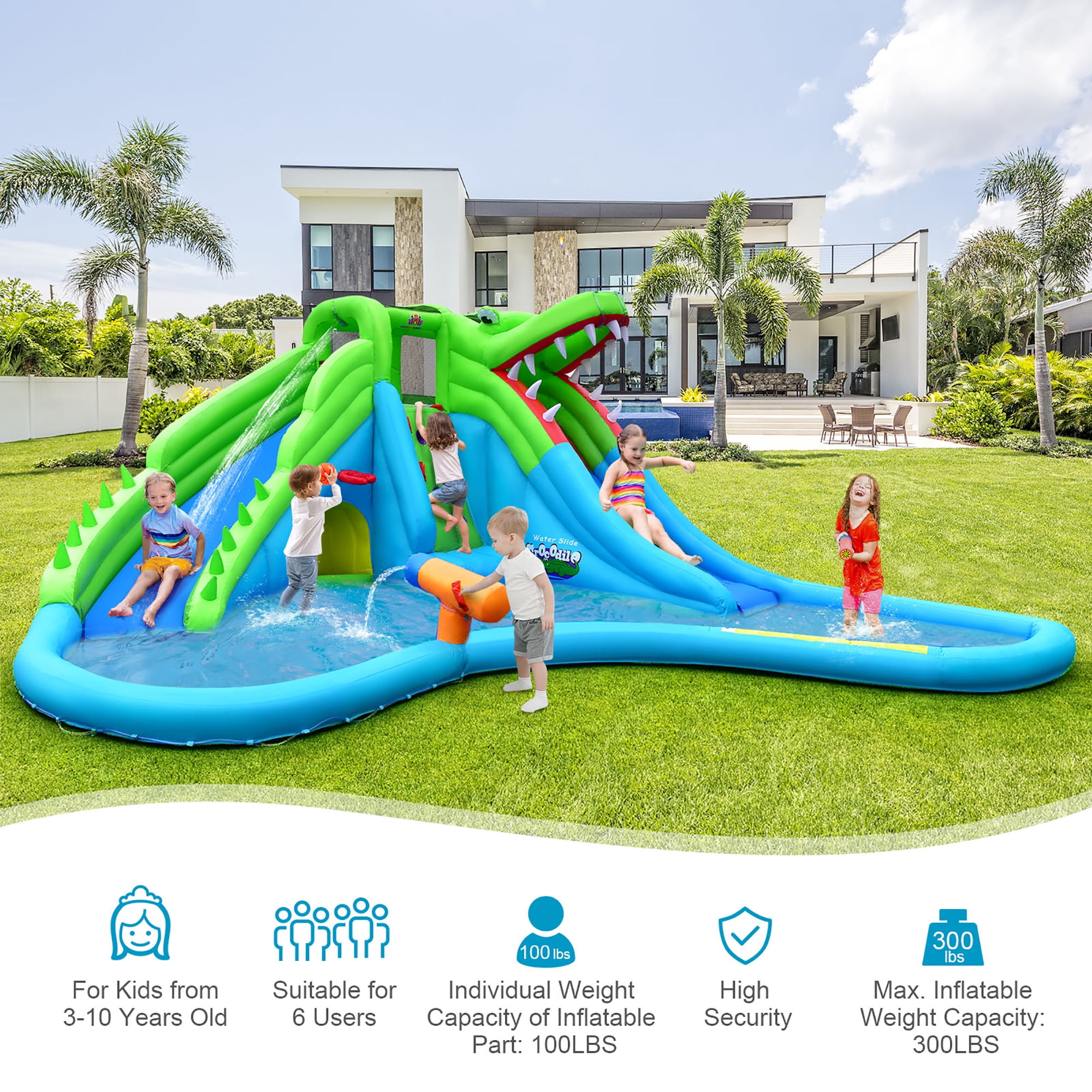 Costway Inflatable Water Slide Kids Bounce Castle Splash Pool Blower Excluded for Toddler, Bouncy Water Park