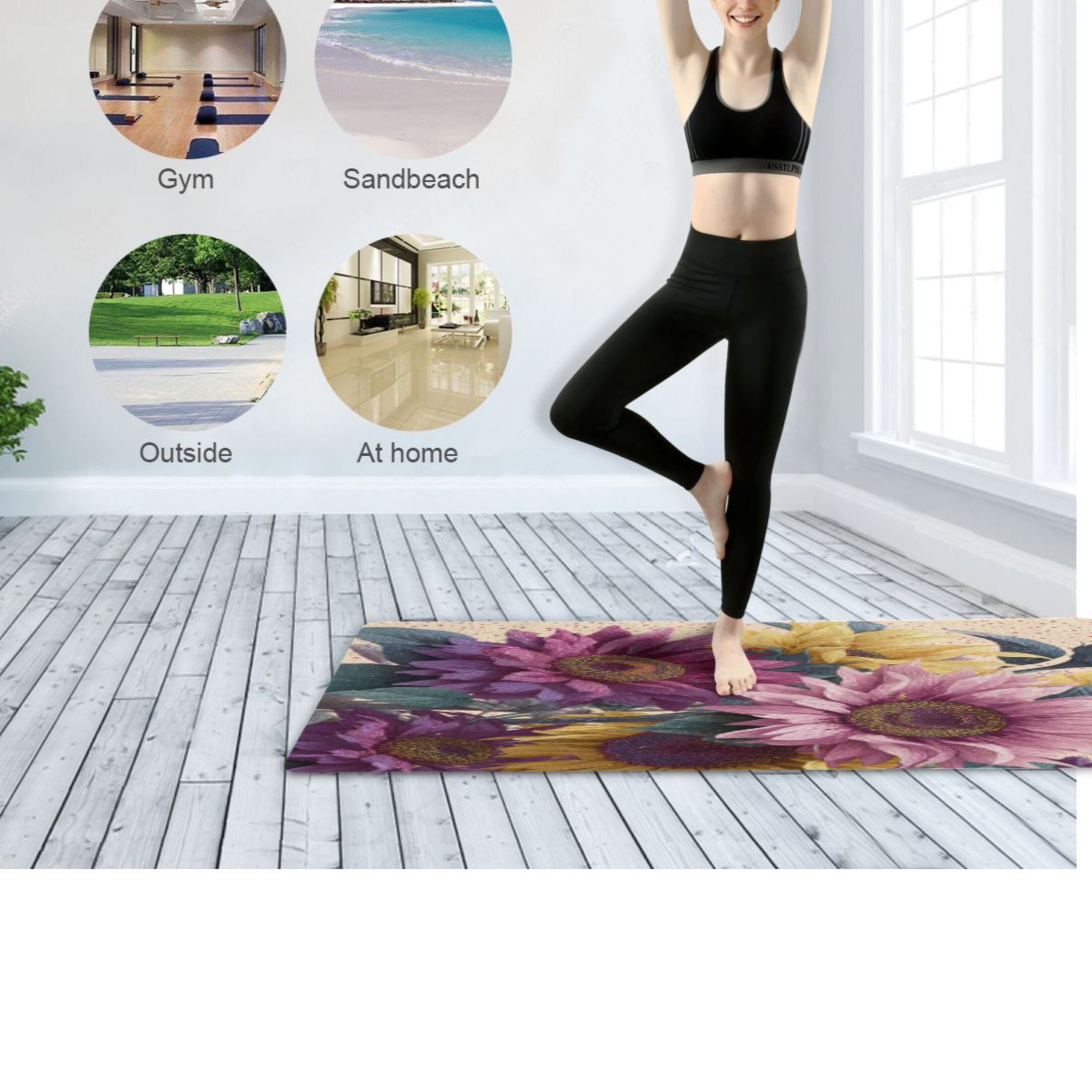 BZSMCE Yoga Mat Women Fitness Mat Majestic Sunflower Bloom Pattern