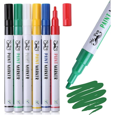 Mr. Pen Quick Drying Permanent Paint Markers, Fine-Point, Assorted Colors, 6 Count