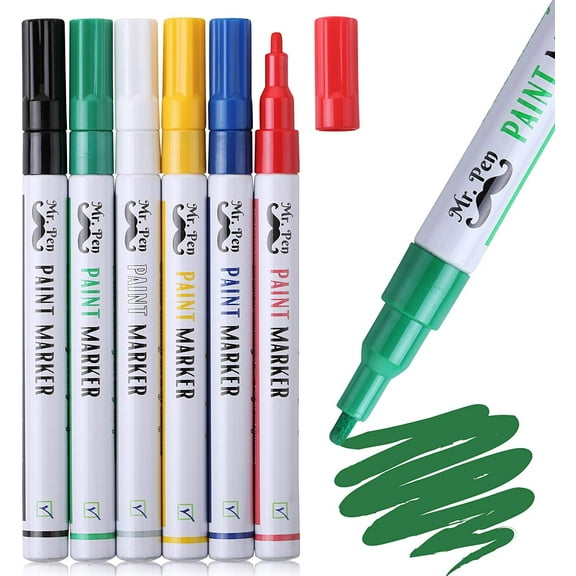 Mr. Pen Quick Drying Permanent Paint Markers, Fine-Point, Assorted Colors, 6 Count