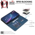 thumbnail image 4 of Case For iPhone 13 / 14【RFID Blocking】with Multi-Card Holder Bills Slot, Calfskin-Texture Vegan Leather Magnetic Wallet Case,Blue,For iPhone 13 / 14, 4 of 10