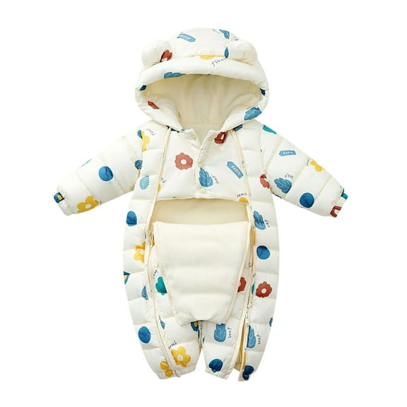 Tiweut Hooded Long Sleeve Snowsuit Boys Wear Jumpsuit Outwear Girls Padded Warm Romper Baby Coat 12-18 M
