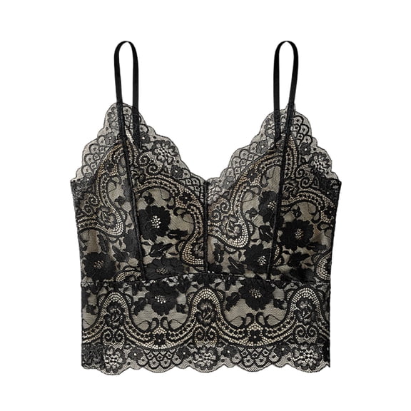 Roncen Lace Bralettes for Women V Neck Spaghetti Strap Bra Unpadded Tops Sexy Cami Crop Top Going Out Lingerie