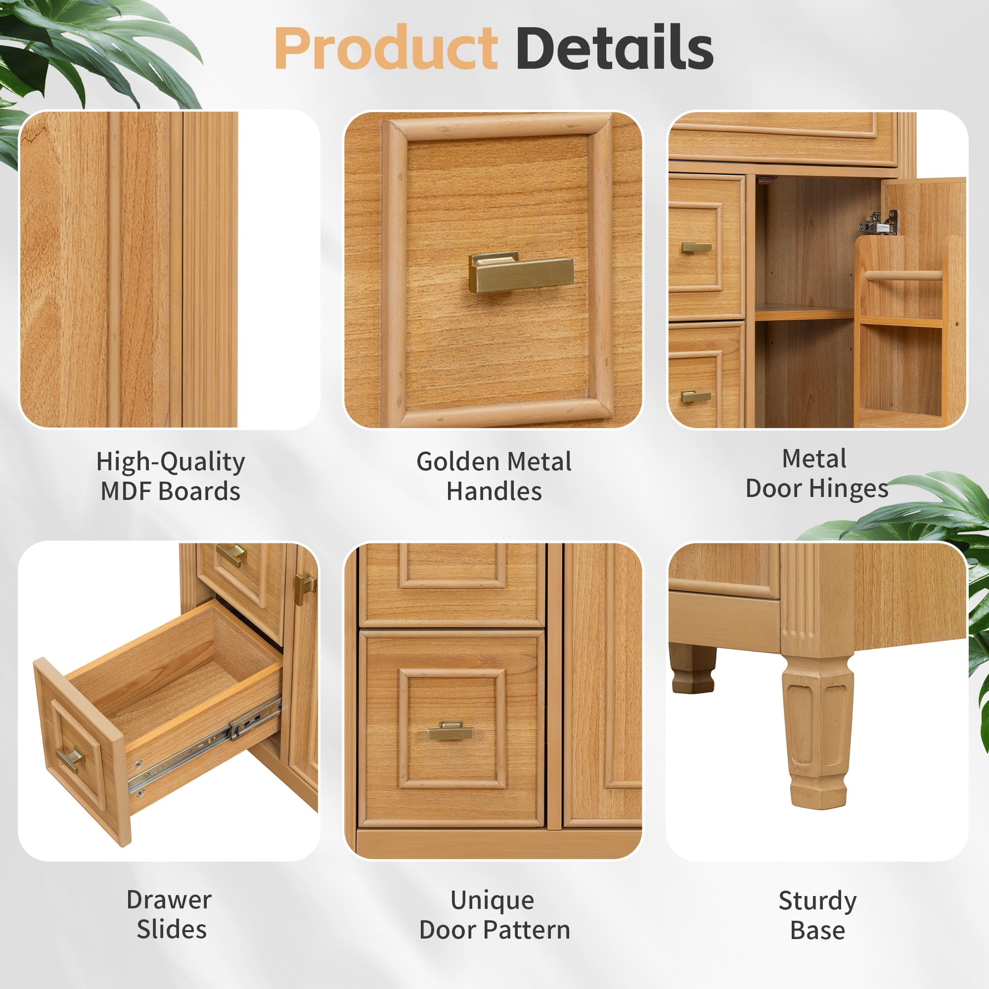 Aukfa 24" Bathroom Vanity with Sink,Modern Bathroom Sink Cabinet for Small Spaces,Ceramic Top & Flip Drawer,Oak