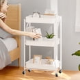 thumbnail image 3 of 3 Tier Folding Metal Utility Rolling Cart with Lockable Wheels Mesh Wire Organizer Trolley Service Craft Cart Mobile Storage Organizer for Kitchen Bathroom Office Coffee Bar, 3 of 7