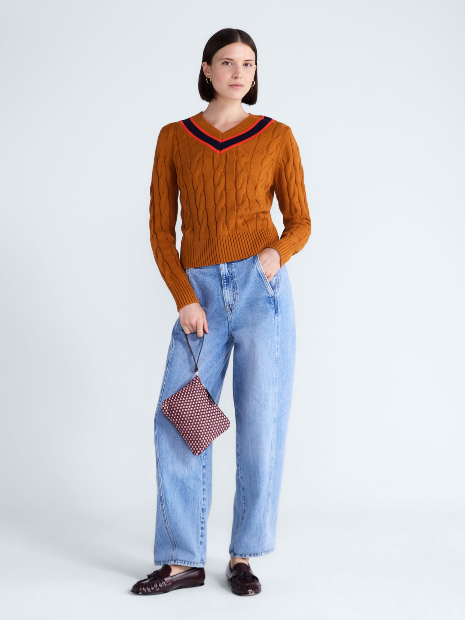 Free Assembly Women's and Women's Plus Cotton Cable Knit Sweater, Midweight, Sizes XS-4X