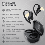 TREBLAB X3 Pro True Wireless Bluetooth Running Headphones, Comfortable Earhooks, 145H Playtime, IPX5 Waterproof