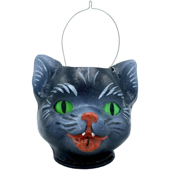 Alexander Taron 7.5" Vibrant Unique Jack-O-Lantern with Black Cat Schaller Paper Mache Candy