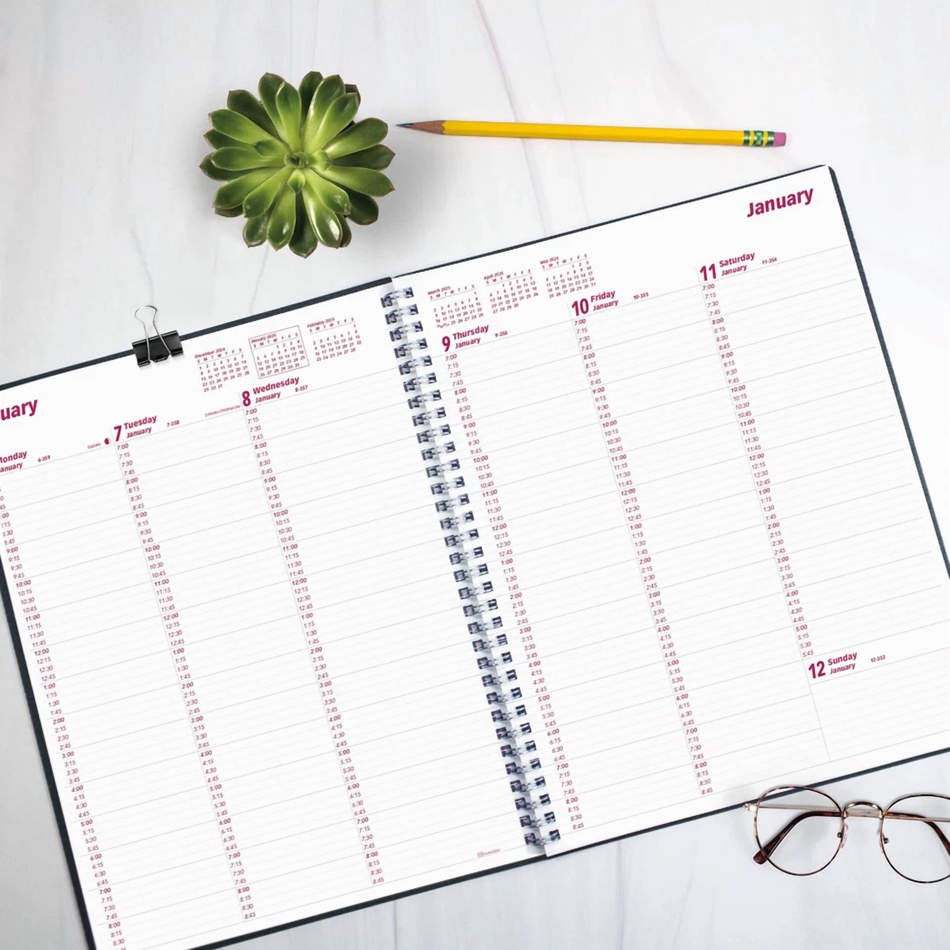 2025 Duraflex Weekly Planner 12 Month Appointment Book Black 11X8.5 Inches
