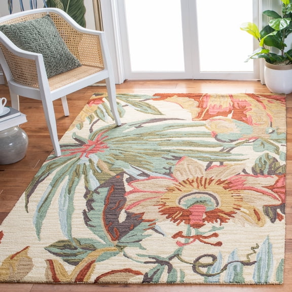 SAFAVIEH Jardin Augustine Floral Wool Area Rug, Ivory/Multi, 8' x 10'